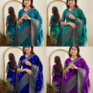 Women's Pure Soft Kanjivaram Cotton Silk Saree Banarasi Style With Blouse Piece for Wedding