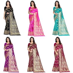 Women's Pure Soft Kanjivaram Silk Saree Banarasi Design Style With Blouse Piece for Wedding