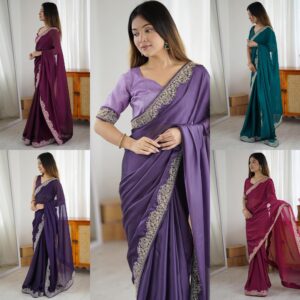 Women's Silk Embroidery Border Saree with Unstitched Blouse Piece