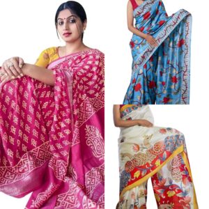 Women's Jacquard Silk Kanjivaram Style Linen Cotton Saree