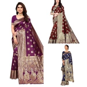 Women's Banarasi Saree Pure Kanjivaram Style Silk Saree With Blouse Piece for Wedding