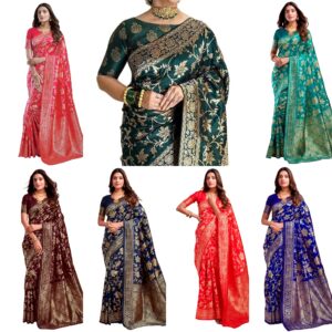 Women's Pure Kanjivaram Silk Saree Banarasi Silk Saree With Blouse Piece