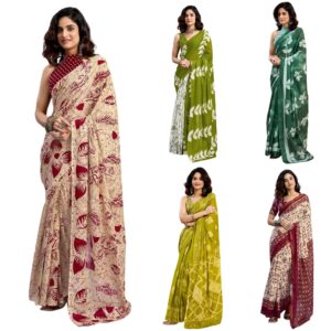 Women's Pure Cotton Printed Ready To Wear One Minute Pre Stitched Saree with Unstitched Blouse Piece