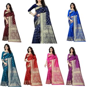 Women's Kanjivaram Silk Sari Pure Banarasi Soft Silk Sarees With Blouse Piece