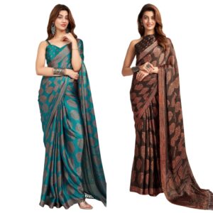 Women's Satin Georgette Printed Saree with Unstitched Blouse Piece