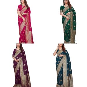 Women's Silk Blend Jacquard Work Saree with Unstitched Blouse Piece