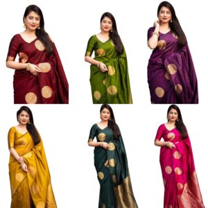 Womens Pure Banarasi Soft Silk Saree Kanjivaram Style Sarees With Blouse Piece For Wedding