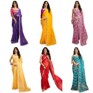 Women's Chiffon Printed Saree with Unstitched Blouse Piece