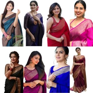 Women's Soft Pure Kanjivaram Silk Saree For Wedding Banarasi Cotton Sari With Blouse Piece