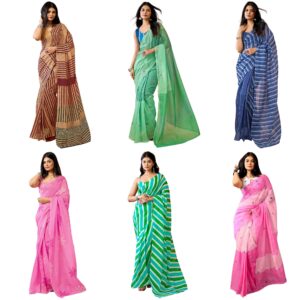 Women's Chanderi Cotton Printed Ready To Wear One Minute Pre Stitched Saree with Unstitched Blouse Piece