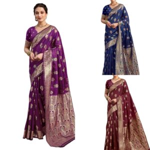 Women's Banarasi Silk Weaving Saree with Unstitched Blouse Piece