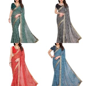 Women's Printed Georgette Printed Saree With Lace Border and Blouse Material