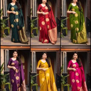 Womens Pure Banarasi Soft Silk Saree Kanjivaram Style Sarees With Blouse Piece For Wedding