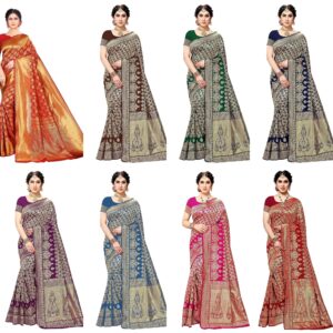 Women's Trendy Banarasi Kanjivaram Navy Color Art Silk Saree with Blouse Material