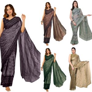 Women's Chiffon Chevron Zig Zag Printed Saree with Blouse Piece