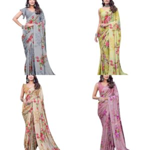 Women's Elegant Chiffon Saree Set with Blouse Piece