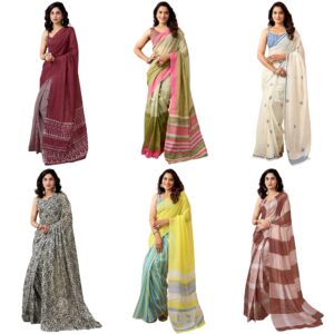 Women's Chanderi Cotton Printed Ready To Wear with Pocket Saree with Unstitched Blouse Piece