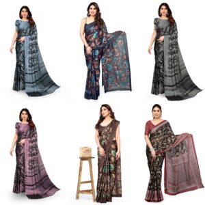 Women's Chiffon Floral Printed Saree with Blouse Piece