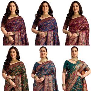 Women's Silk Kashmiri Minakari Jacquard Saree With Unstitched Blouse Piece