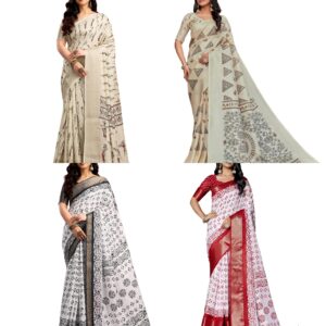 Women's Silk Warli Printed Saree With Unstitched Blouse Piece