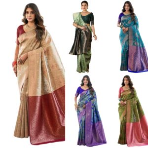 Women's Banarasi Soft Silk Saree Pure Silk With Unstitched Blouse Piece