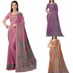 Women's Silk Crepe Printed Saree With Unstitched Blouse Piece
