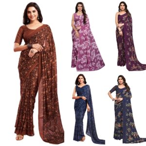 Women's Floral Printed Georgette Saree with Unstitched Blouse Piece