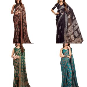 Women's Georgette Printed Saree with Unstitched Blouse Piece