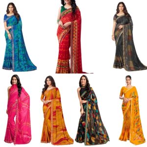 Women's Lace & Printed Chiffon Saree with Blouse