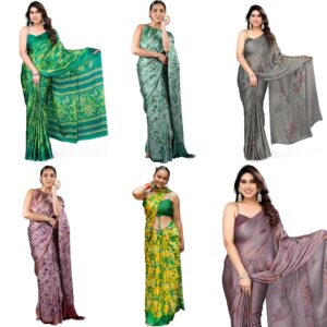 Women's Chiffon Floral Printed Saree with Blouse Piece