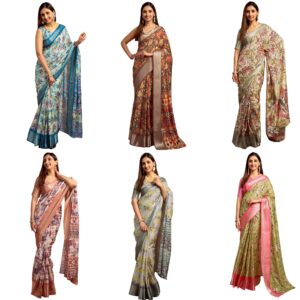 Women's Dola Silk Printed Jacquard Border Ready To Wear Saree with Unstitched Blouse Piece