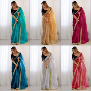 Women's Shimmer Net Saree | Sequence Embroidery Saree With Unstitched Blouse Piece