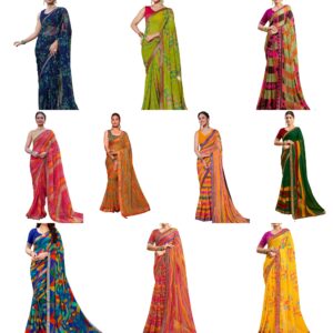 Women's Printed Chiffon Saree with Unstitched Blouse Piece