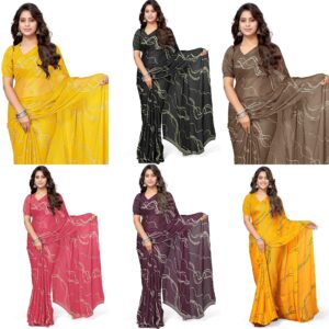 Women's Plain Weave Chiffon Geometric Printed Saree with Blouse Piece (Copy)