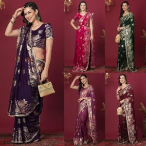 Women's Kanjivaram Silk Saree Pure Silk Banarasi Saree With Unstitched Blouse Piece