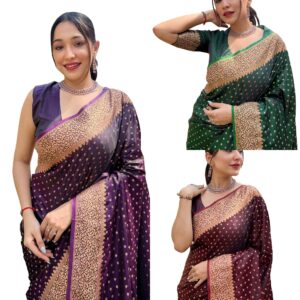 Women's Indigo Blue Banarasi Kanchipuram Silk Saree for Women – Traditional Wedding & Party Saree with Blouse Piece