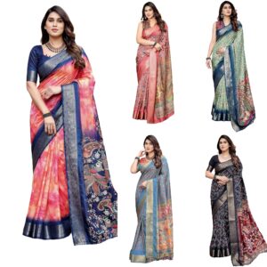 Women's Tussar Silk Kalamkari Printed Saree With Unstitched Blouse Piece