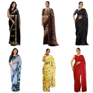 Women's Georgette Floral Printed Ready to Wear Saree With Unstitched Blouse Piece