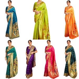 Women's Silk Paithani Jacquard Weaving Saree with Unstitched Blouse Piece