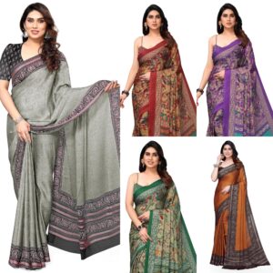 Women's Plain Weave Chiffon Ethnic Motif Printed Saree with Blouse Piece