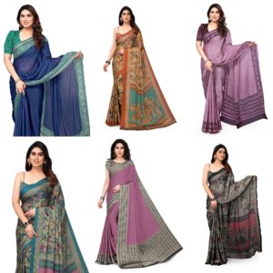 Women's Plain Weave Chiffon Ethnic Motif Printed Saree with Blouse Piece (Copy)