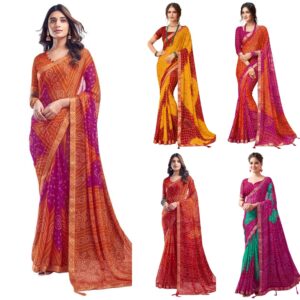 Women's Bandhani Printed Chiffon Saree with Blouse