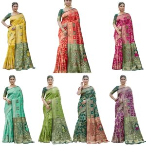 Women's Banarasi Kanjivaram Silk Woven Saree | Animal Printed Patola Silk Saree for Women