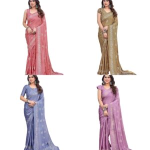 Women's Elegant Chiffon Saree with Blouse Material-Embrace Trendy Style and Timeless Elegance in This Exquisite Attire