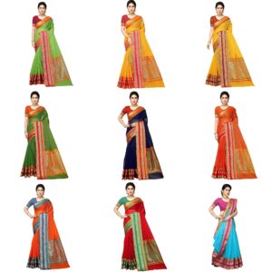 Women's Temple Border Kota Doria Cotton Manipuri Saree With Unstiched Blouse Piece