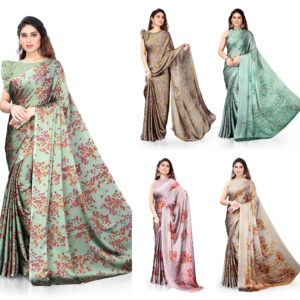 Women's Stylish Chiffon Floral Printed Saree with Blouse Piece