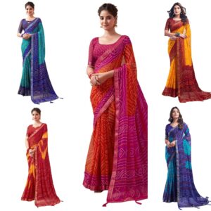 Women's Bandhani Printed Chiffon Saree with Blouse (Copy)