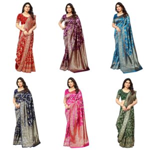 Women's Kanjivaram Banarasi Jacquard Silk Saree With Blouse Piece