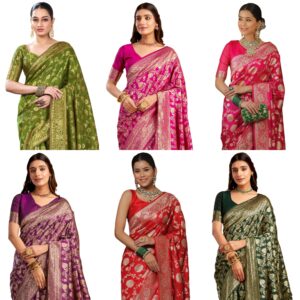 Women's Banarasi Silk Saree Pure Silk Saree With Unstitched Blouse Piece