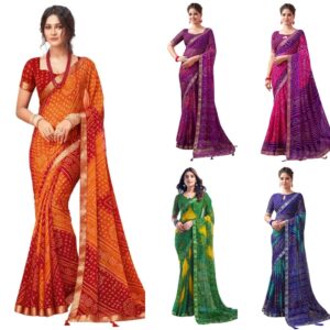 Women's Bandhani Printed Chiffon Saree with Blouse (Copy) (Copy)